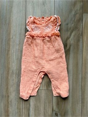 Cat & Jack Peach Gauze Baby Romper with Lace Accent